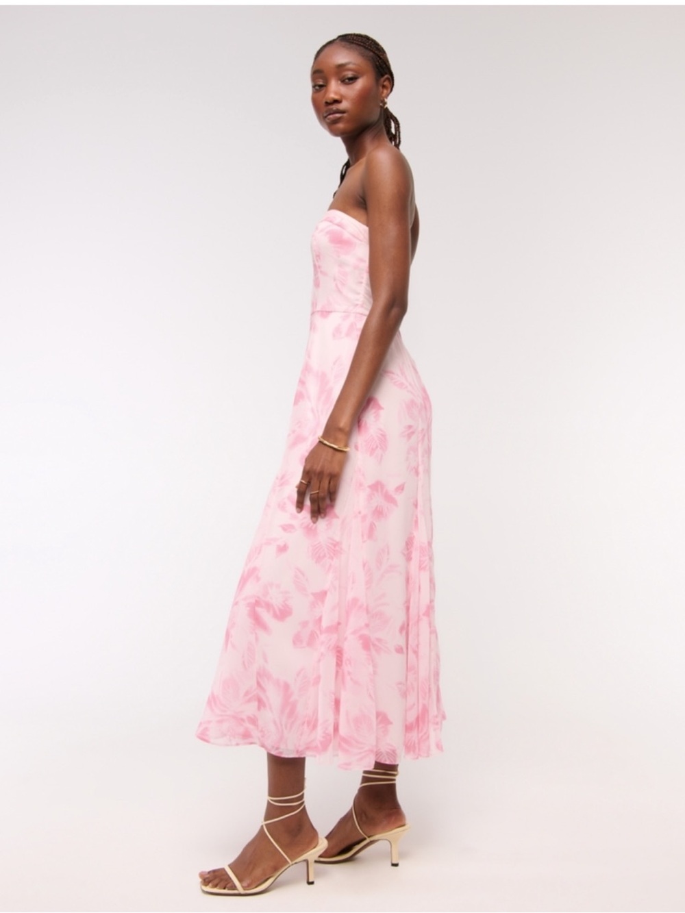 Abercrombie & Fitch Pink Strapless Godet Midi Dress